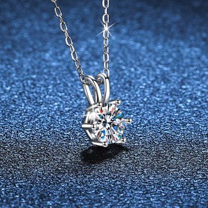 S925纯银六爪钻石吊坠镶嵌0.0ct D色VVS硅石时尚奢华硅石项链 - Product Image 5