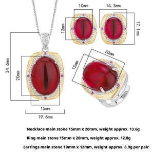 Fashion Eco-friendly Copper Retro Pendant <b>Earrings</b> Rings Set 15*20/10*12mm Large Red Zircon Jewelry Sets for Statement Style - Product Image 2
