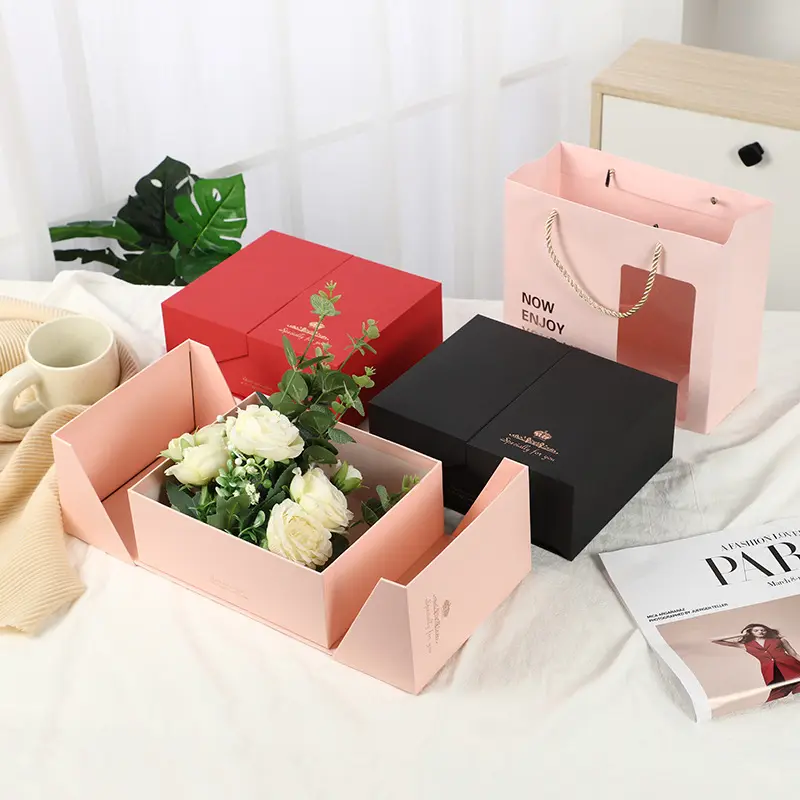 New Valentine's Day Double Open Door with Hand Gift Box Necklace Jewelry Box Handbag Set