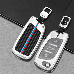 Housse <span class=keywords><strong>de</strong></span> sac à clés <span class=keywords><strong>de</strong></span> voiture en fibre <span class=keywords><strong>de</strong></span> carbone avec porte-clés, adaptée aux clés Citroën - Product Image 1