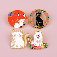 Nouvelle broche en alliage de zinc avec motif d'animal (chaton, chiot, renard), peinture au four, pendentif créatif, broche DIY, vente en gros