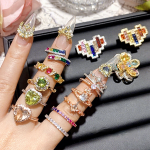 แหวนเงินแท้ S925 รุ่นใหม่ ประดับด้วยทัวร์มาลีนสีรุ้ง ดีไซน์หรูหรา ฝังเพชรระยิบระยับ แหวนแบบเปิดปรับขนาดได้ - Product Image 1