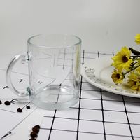 Mug en verre transparent à sublimation de haute qualité, poignée ronde, tasse en verre transparente, mug à café promotionnel pour la publicité