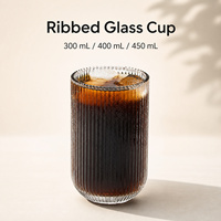 Verre à café côtelé OEM ODM, tasses en verre 300, 400, 450 ml pour café glacé, verrerie de café, verrerie de restaurant