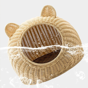 Dog Cat Kennel in Home Replaceable Covers Handmade Generic Rattan Woven Semi Enclosed Pet Villa Cat <b>Nest</b> House Dog <b>Bed</b> - Product Image 4