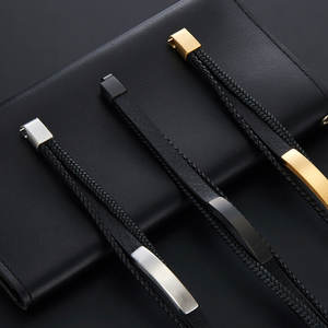 Custom 316l Stainless Steel <b>Bracelet</b> <b>Engrave</b> 14k 18k Gold Plated Fashion Multi-layer Leather Braided <b>Bracelet</b> with Logo <b>for</b> <b>Men</b> - Product Image 3