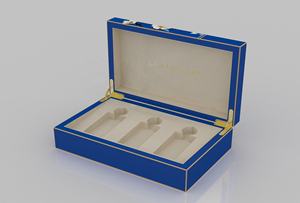Caja de regalo de Perfume de madera azul hecha a mano, 3 botellas embaladas con logotipo personalizado, fábrica al por mayor para almacenamiento de Perfume, cajas de joyería de exhibición - Product Image 4