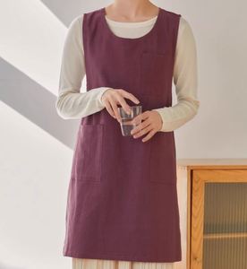 Delantal de Lino con Cuello Redondo, Delantal de Cocina con Estampado Floral, Delantal para Repostería, Arte, Manicura, Barista, con Bolsillo - Product Image 5