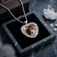 Photo de couple personnalisable, cadre en forme de cœur, collier en métal, commémoration d'un animal de compagnie, bijoux de commerce extérieur en gros