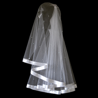 Voile de mariée en maille Xin Xin 2025, nouvelle collection printemps, avec bordure en satin, accessoire de mariage, broderie de perles, haute qualité pour le tissu