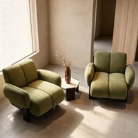 Fauteuil lounge moderne JP Wabi Sabi en velours vert olive, chaise d'appoint rembourrée avec pieds en bois noir pour salon