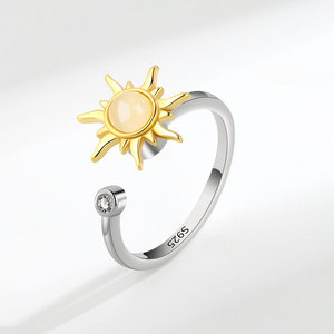 Wholesale Adjustable Anxiety Relief <b>Ring</b> Minimalist Stackable Copper Gold Plated Rotating <b>Sunflower</b> Jewelry For Women - Product Image 6