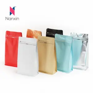 Plain Low MOQ Plastic Matte Gold Flat Bottom Coffee Bags Printed Valve Zipper