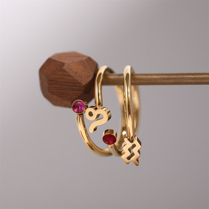 Vergoldeter Edelstahl 12 Sternzeichen Einstell ringe Horoskop <span class=keywords><strong>ring</strong></span> Goldringe für Frauen 18 Karat Schmuck - Product Image 1