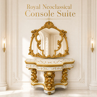 Console d'entrée de luxe baroque royale ornée de miroirs, en bois massif sculpté doré pour hall d'entrée de grande maison