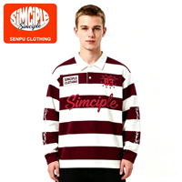 Polo de rugby rayé surdimensionné avec logo personnalisé, tricoté de haute qualité, manches longues, imprimé avec patch, style classique preppy vintage en coton
