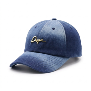 Casquette de baseball en denim délavé personnalisée avec logo en métal doré - Product Image 1