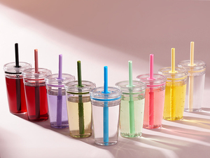 Gobelet en plastique réutilisable transparent 450ml Tritan Boba à paroi unique tasse à café thé au lait multicolore avec paille - Product Image 2