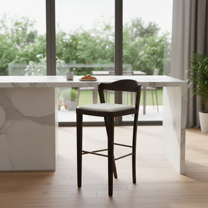 Modern Classic Wooden Bar <b>Stool</b> with Curved Backrest Upholstered <b>Seat</b> Steel Frame High Chair for Home Hotel Dining Outdoor Use - Product Image 3