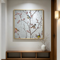 Miroir mural décoratif craquelé à cadre doré, nouveau miroir décoratif chinois à motif de fleurs de prunier et d'oiseaux pour le salon, la chambre à coucher et la décoration murale de la maison