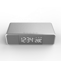 Bt Speaker Muziek Wekker Mobiele Telefoon 5W Draadloze Oplader Klok Spiegel Met Nachtlampje Digitale Thermometer Bureauklok