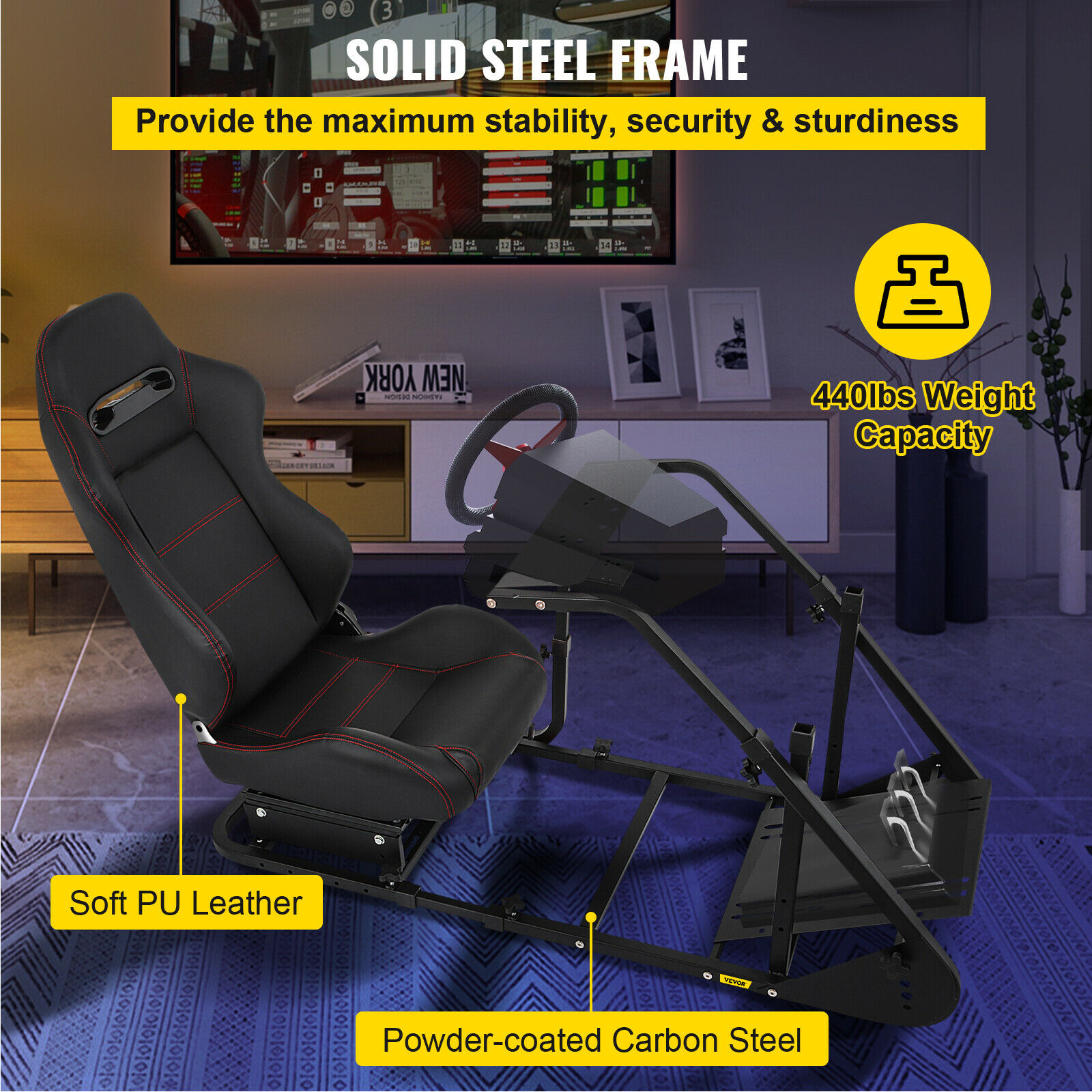 RS6 Racing Simulator Cockpit Gaming Chair W/ Stand For Logitech G29/G920/PS3/PS4