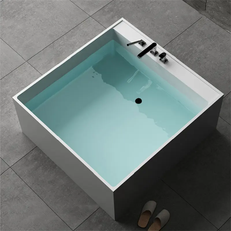 Customize Size Artificial Stone Square Bath tubs Free Standing Solid Luxury Shower Small Bathroom Smart Bathtub