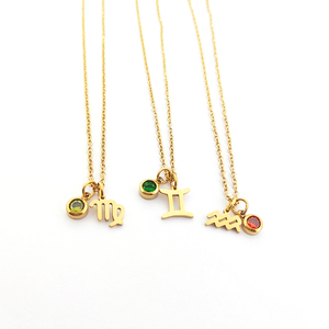 Collana Zodiacale Placcata Oro, Collana con Pietra Zodiacale, Regalo per Fidanzato/Fidanzata, Bijoux Joyeria Oro - Product Image 1