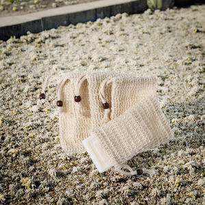 ใยบวบธรรมชาติผสมผ้าลินินและผ้าฝ้าย พร้อมเชือกผูก สำหรับขัดผิว ขจัดความชื้น และช่วยประหยัดสบู่ - Product Image 3