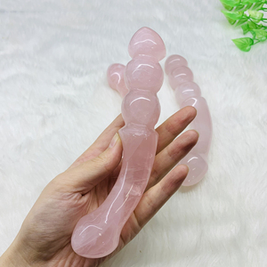 惊人的宝石玫瑰石英水晶魔杖刮沙女性，水晶针灸按摩棒光滑边缘 - Product Image 2