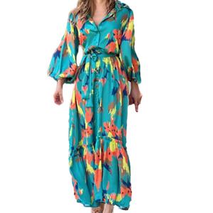 Vestidos Largos de Mujer al por Mayor, Personalizados, OEM, de Alta Calidad, Otoño-Invierno, Nueva Colección, Estampados, con Solapa y Cierre de un Solo Botón - Product Image 2