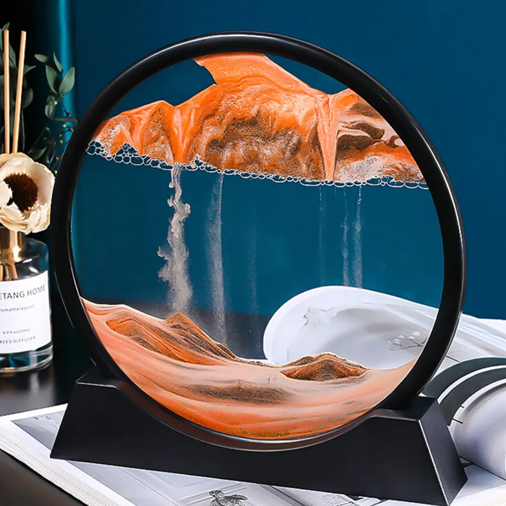 3d Moving Sand Art Frame Round Glasses Deep Sea Sandscape In Motion Display Desktop Decorations Flowing Painting Liquid Sand Art