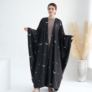 Ramadan Eid Black Khimar Muslim Kimono Moon Open Abaya Dubai <span class=keywords><strong>turchia</strong></span> abiti da preghiera Islam per donne modesti abiti islamici Abaya - Product Image 2