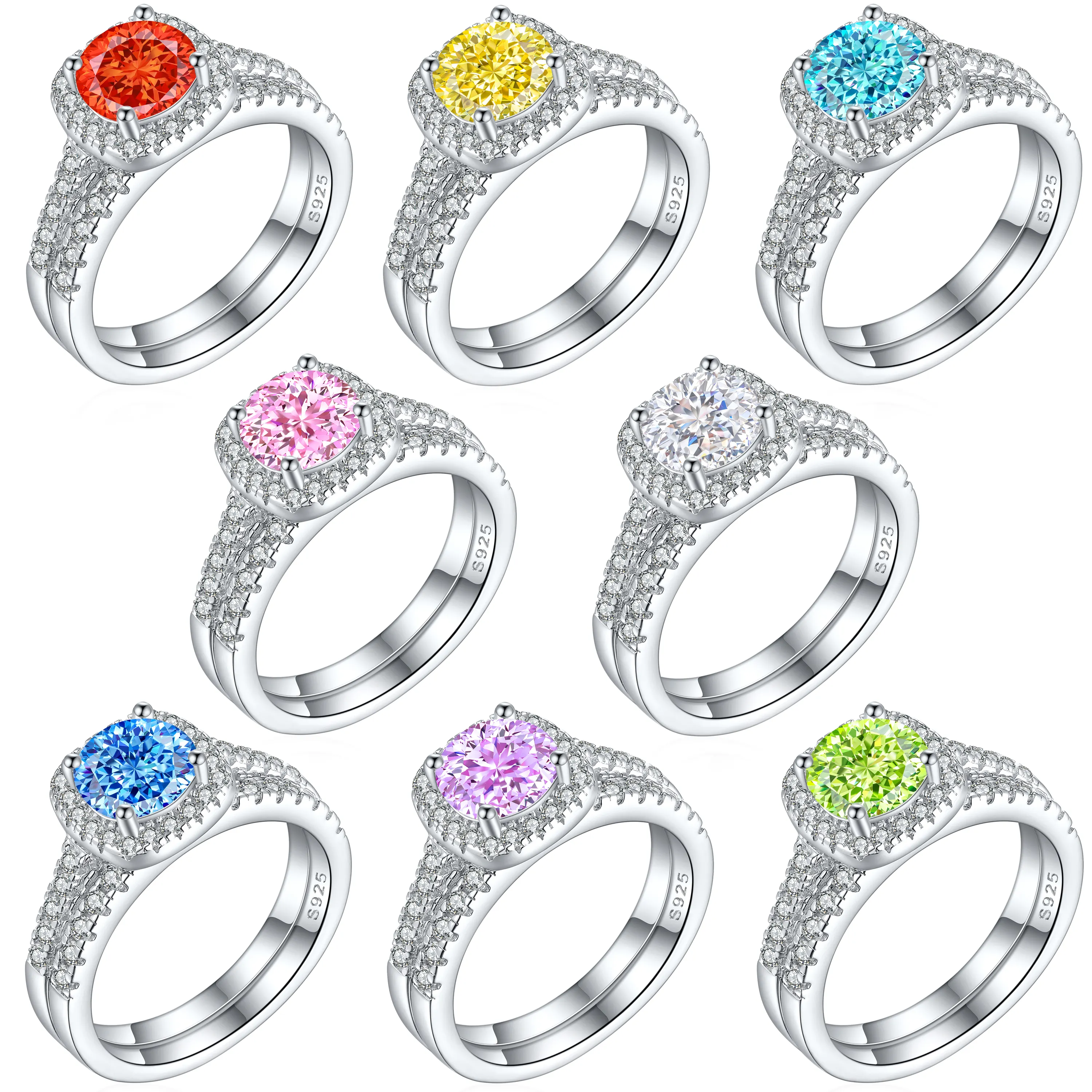 SKA Jewelry Sterling Silver 925 Ring European and American Fashion Flame Series Cushion Round Cut Zircon Set Ring