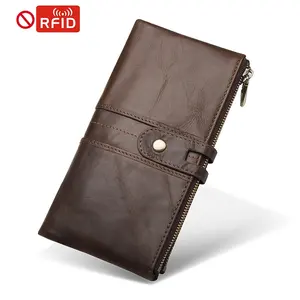 Dropship wholesale 100% genuine leather coin purse card holder cellphone pocket long women leather wallet with RFID