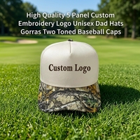 Gorras Deportivas Personalizadas con Logotipo, de Sarga de Algodón, con Visera Curva, Cierre a Presión, Estructuradas, Logotipo Bordado en 3D, Dos Tonos, 5 Paneles, Gorra de Béisbol