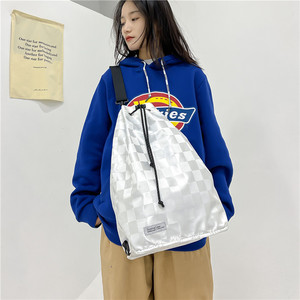 Drawstring Shoulder Bag Lattice Pattern Large Capacity Unisex Backpack For School Commute Summer 2024 - Product Image 2