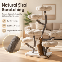 Arbre à chat en acier premium avec des nids moelleux en forme de nuage, des poteaux en sisal naturel, base stable, meubles d'escalade pour chat