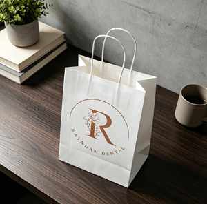 Prix d'usine, personnalisez votre logo, sac en papier brun et blanc pour la restauration à emporter avec poignées torsadées - Product Image 6