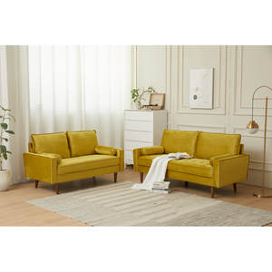 Sofa <span class=keywords><strong>Modern</strong></span> abad pertengahan dengan kaki kayu furnitur beludru klasik Retro Vintage Royal - Product Image 4