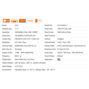 1200:1 B173zan06.2/7/3 Gloednieuwe 400 Cd/<span class=keywords><strong>M</strong></span> No Touch 17.3 "16:9 Laptop Lcd-Scherm Module 3840*2160 Wled Edp 40 Pins 100% Srgb - Product Image 6
