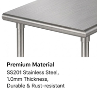 Meja Kerja Dapur Komersial Stainless Steel Dua Tingkat, Finishing Poles, Tahan Korosi, Model Berdiri Sendiri