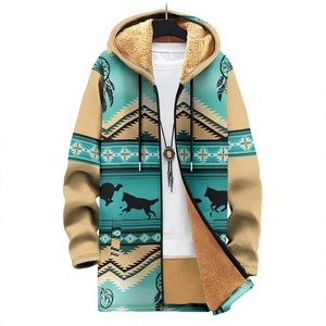Abrigo con Capucha y Cremallera para Hombre, Manga Larga, Forro de Sherpa, Estampado Azteca, 100% Poliéster, para Otoño e Invierno - Product Image 4