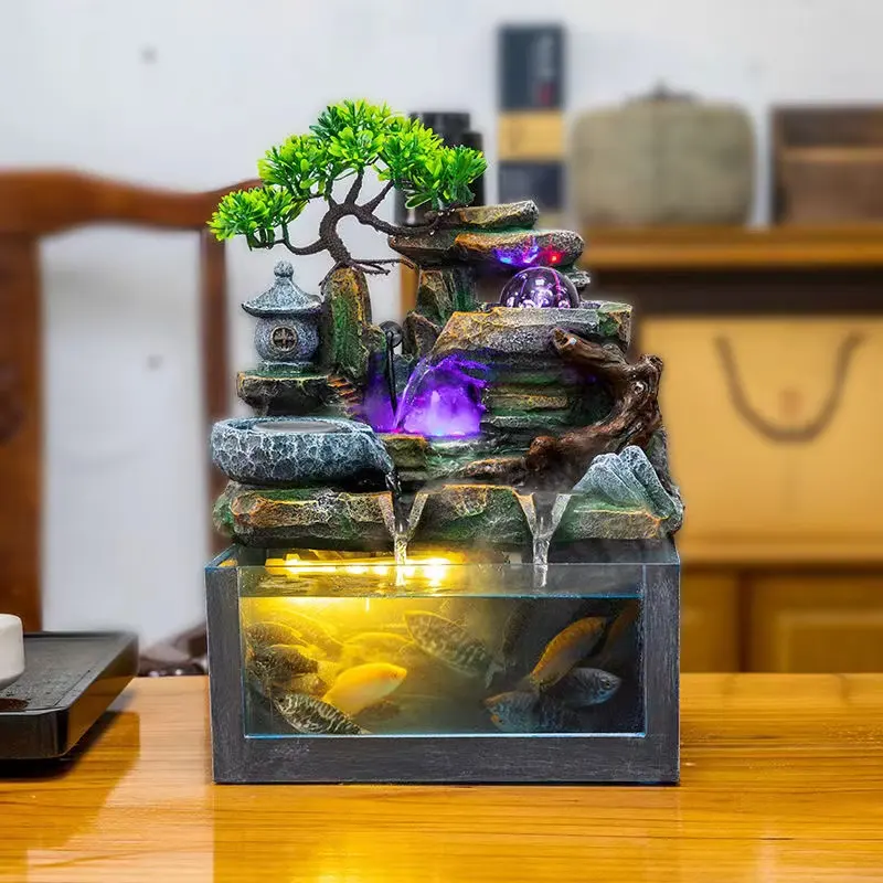 Hot Sale Indoor Tabletop Waterfall Fountain Home Decoration Desktop Fountain Resin Crafts Fish Tank Mini Water Fountain