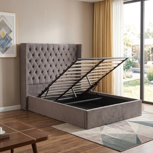 Set Base Letto Singolo Moderno per Camera da Letto con <span class=keywords><strong>Testiera</strong></span> Curva in Pelle PU Felpata, Comodo Contenitore e Meccanismo Gas Lift - Product Image 1