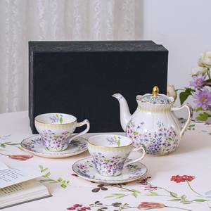 Ensemble de théière en céramique de style français, tasse à café et soucoupe, ensemble de luxe pour le thé de l'après-midi - Product Image 5