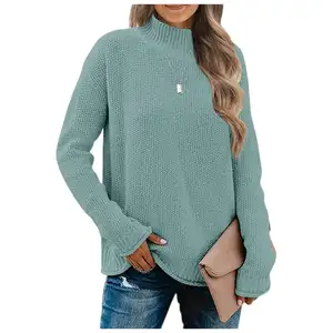 Rete calda nuove donne manica lunga dolcevita accogliente maglione lavorato a maglia Casual Pullover allentato maglione top 2023