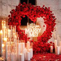 Arche de fleurs faite à la main Y-G004, arche de fleurs en forme de cœur avec roses rouges, décoration d'arche de mariage en forme de cœur avec fleurs