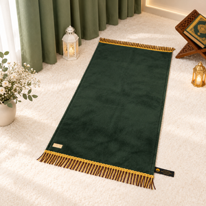 <b>Large</b> Adult Muslim Prayer <b>Mat</b> Premium Soft Faux Fur Foam Padding Washable Anti Slip Gold Tassels Home Gift Box - Product Image 1
