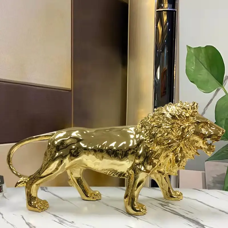 Afrika hayvan tarzı ofis otel için lüks büyük altın heykel süslemeleri ev aslan
